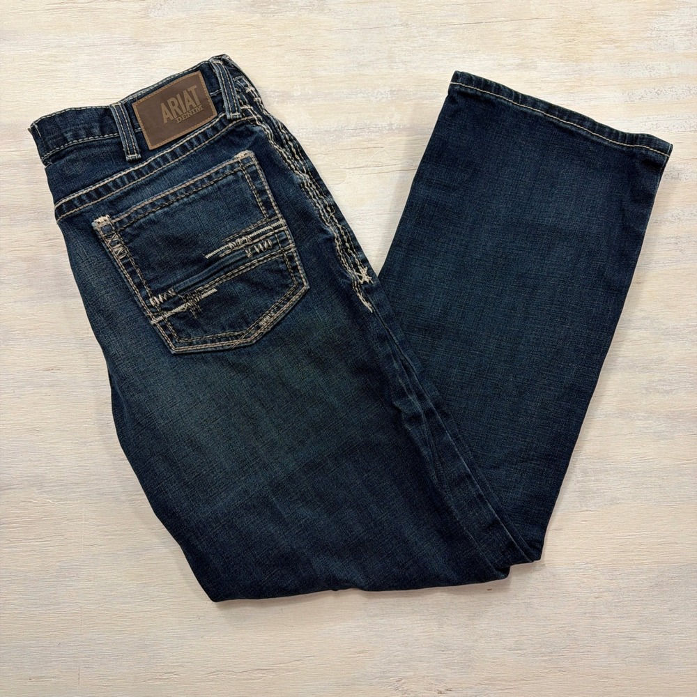 Ariat Jeans M4 Adkins 38x32 Relaxed Boot Cut Medium Wash Blue Denim Mens